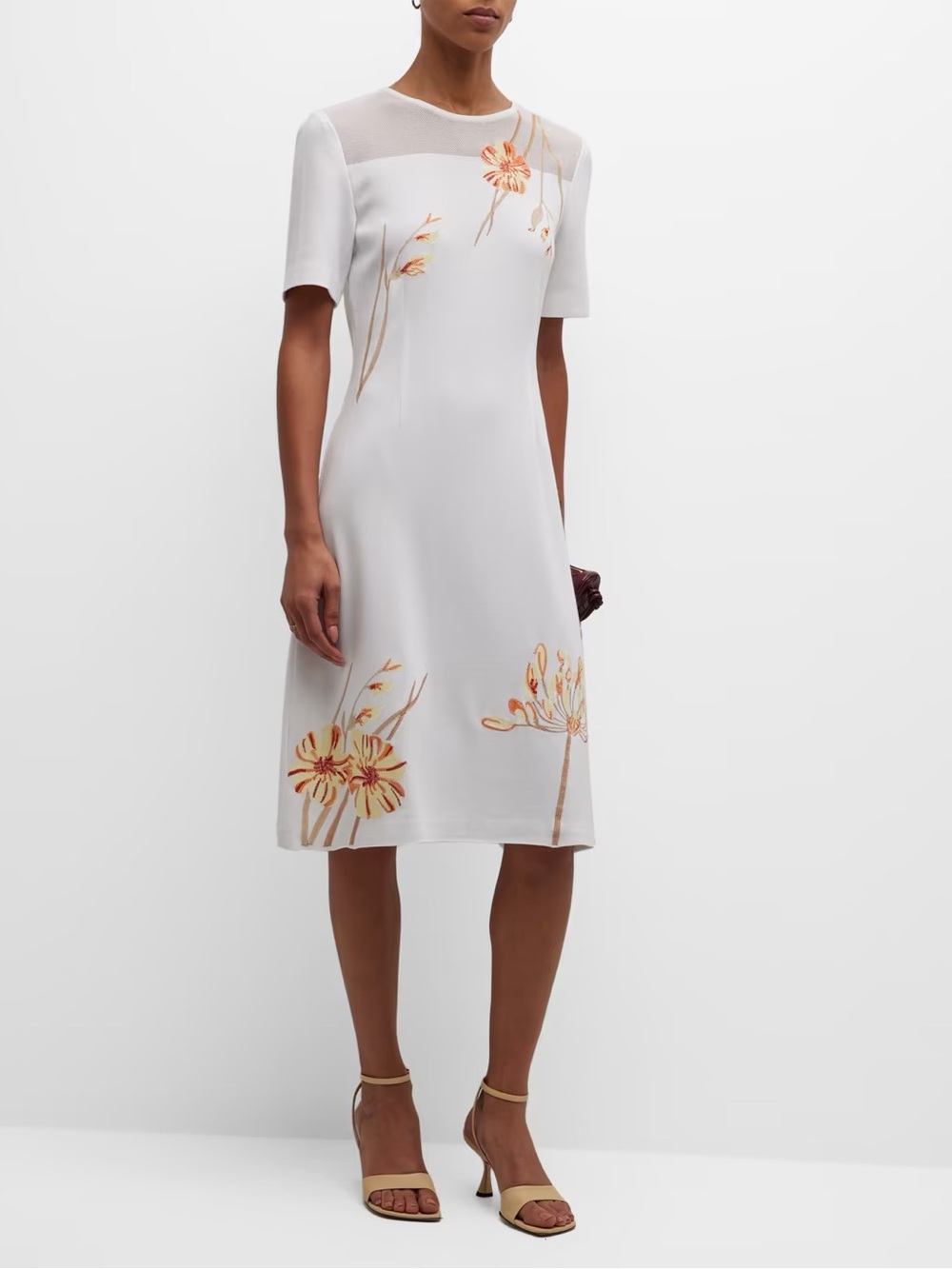 Misook White Shift Dress with Orange Floral Print Size M